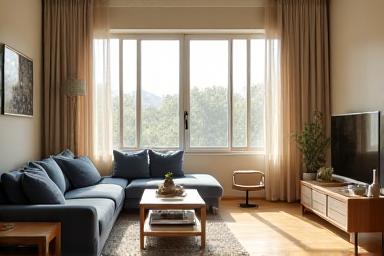 Salón moderno impecablemente limpio tras servicio residencial
